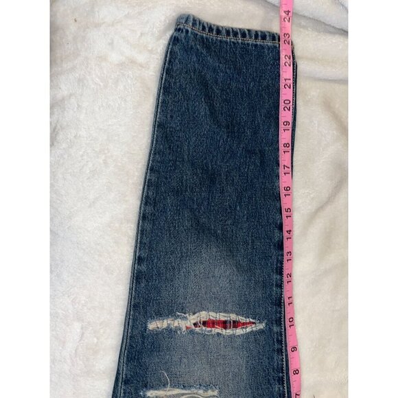 Current/Elliott Womens Distressed Blue Jeans With Red Plaid Patches Size 25 - Picture 8 of 10